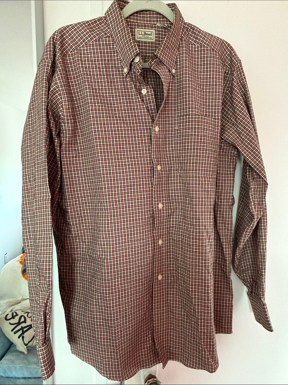 L.L. Bean Men’s Red and White Plaid Button-Down Shirt